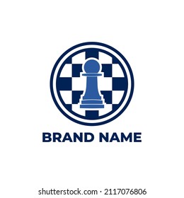 chess logo template with a pawn shape in the center of the chessboard.