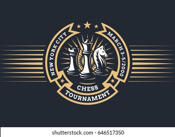 Chess logo tournament - vector illustration, emblem design on a dark background