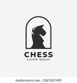 Chess logo vintage minimalist vector design, head horse illustration design