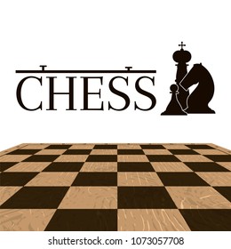 Chess logotype illustration. Brown empty checkerboard background