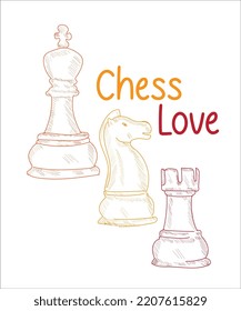 chess love, Vector Set of Black Sketch Chess Pieces. Full Chess Figures Collection  vector illustration.