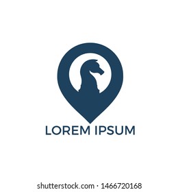 Chess and map pointer logo design. Game and GPS locator symbol or icon. Unique chess and pin logotype design template.