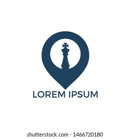 Chess and map pointer logo design. Game and GPS locator symbol or icon. Unique chess and pin logotype design template.