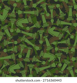 Xadrez Padrão militar sem costura. O xadrez forma o fundo do Exército. Peões de xadrez peão e torre Fundo de hacks de proteção. Símbolo Fundo de cavalo e bispo. Textura de tecidos de caça e soldados
