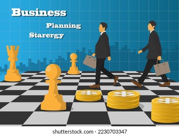 Plan de estrategia de movimiento de ajedrez en concepto de negocio para ganar