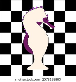 Chess naval piece. A seahorse stands on a chessboard.