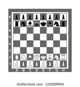 Chess on board. Vector illustration, flat design.