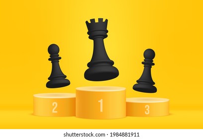 Chess on winners podium, Business leader concept, Leadership of business strategy and management on minimal background
