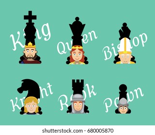 Chess Outline Character Cartoons Vector