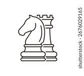 Chess outline icon, gross master symbol. Strategy, leadership, collaboration concept. Editable stroke. Isolated vector illustration.