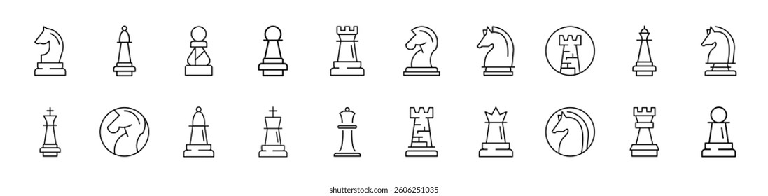 Chess Outline Sign Collection. Editable Stroke. Perfect for Infographics, Articles, Books, Flyers, Banners