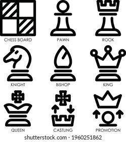 chess outline style icon set or icon pack with basic license for web mobile app presentation printing