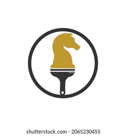 Chess paint vector logo design template. Chess horse with paint brush icon design.	