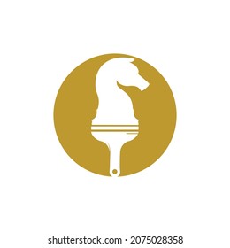 Chess paint vector logo design template. Chess horse with paint brush icon design.	