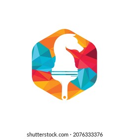 Chess paint vector logo design template. Chess horse with paint brush icon design.	