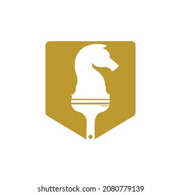 Chess paint vector logo design template. Chess horse with paint brush icon design.	