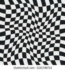 Chess pattern of black and white cells. Vector seamless and curved chess pattern.