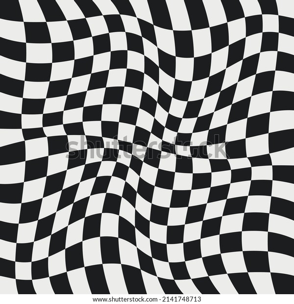Chess pattern of black and white cells. Vector\
seamless and curved chess\
pattern.
