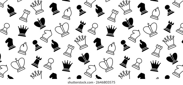 chess pattern doodle white and black piece seamless background