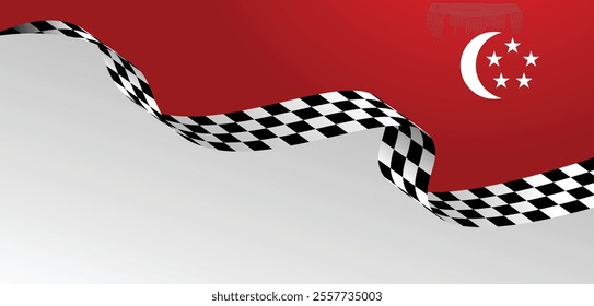 chess pattern flag ribbon with Singapore flag chess world championship vector poster