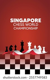 chess pattern flag ribbon with Singapore flag chess world championship vector poster