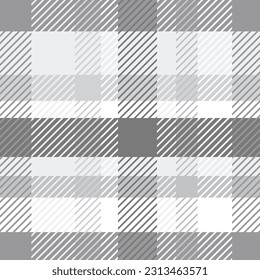 Chess pattern seamless plaid repeat vector in white and grey Design for print, gingham, tartan, gift wrap, textiles, checkered background for tablecloth