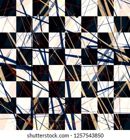 Chess pattern and seamless texture from lines. Abstract vector background for web page, banners backdrop, fabric, home decor, wrapping