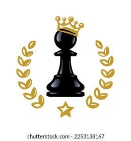 Chess pawn became king. Chess pawn is crowned with a crown. Vector illustration isolated on a white background