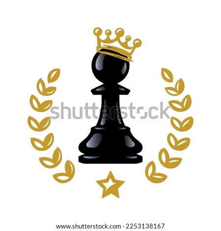 Chess pawn became king. Chess pawn is crowned with a crown. Vector illustration isolated on a white background