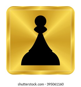 Chess Pawn - black vector icon;  gold button