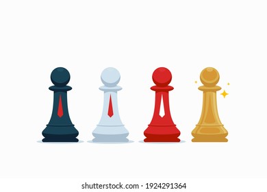 The Chess Pawn - Black, white, Red and Gold. Isolated Vector Illustration