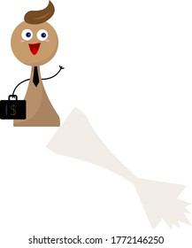 Chess pawn cartoon character businessman in a tie and with a suitcase with a dollar icon from the character the queen shadow falls concept of success and motivation object on a white background
