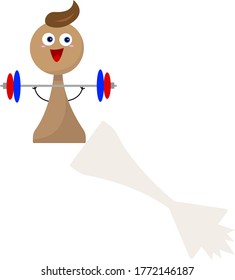 chess pawn cartoon character lifting a bar from which the queen’s shadow falls. concept of success and motivation object on a white background