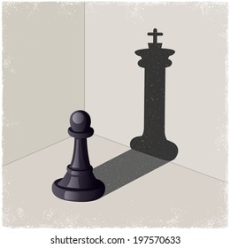 Chess Pawn Casting A King Piece Shadow In Vector