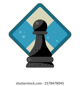 chess pawn with chessboard, chess pieces - vector icon