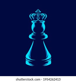 Chess Pawn Crown line pop art potrait logo colorful design with dark background. Abstract vector illustration. Isolated black background for t-shirt, poster, clothing, merch, apparel, badge design