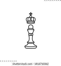 Chess pawn and crown vector icon in outlines