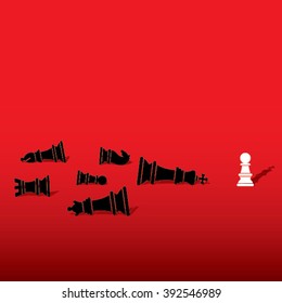 chess pawn defeat opposite team member and feel like king concept design vector