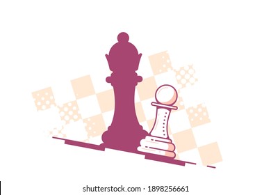 Chess Pawn Droping Shadow of a Queen, Strenght Aspiration and Leadeship Concept