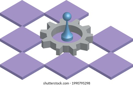 chess pawn and gear symbolizing work on purple square cells