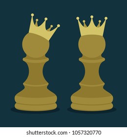 Chess Pawn with golden crown.
Pawn vector illustration.
