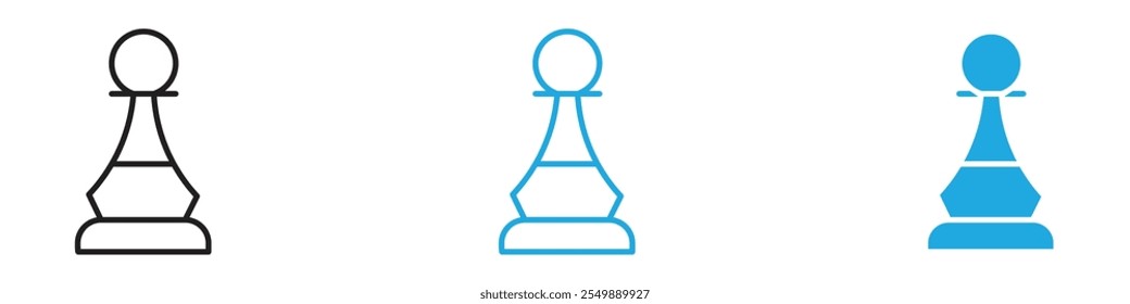 Chess pawn icon Outline vector line set