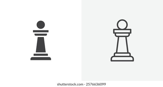 Chess pawn icon set in black flat solid and outlined style.