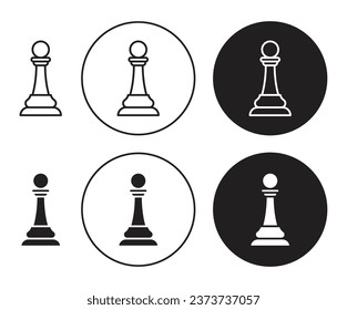 Chess pawn icon set. chess game vector symbol in black filled and outlined style.