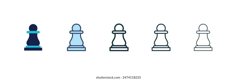 Chess pawn icon set. Soldier chess vector symbol in black filled and outlined style.