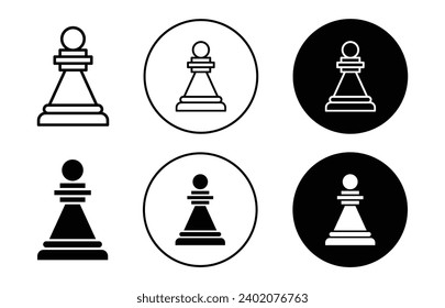 Chess pawn icon. table chess championship tournament wooden pawn piece to fight battle war with rookie troop mate symbol logo. chessboard pawn bishop figure in game vector set.