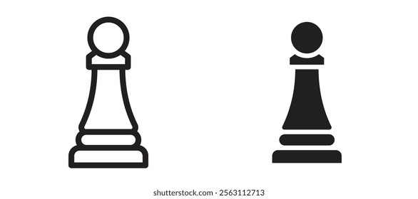 Chess pawn icons in black line and filled versions