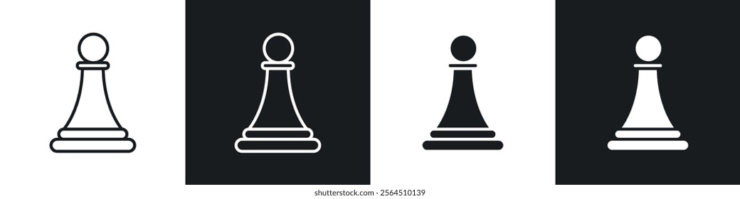 Chess pawn icons collection in black filled and line style.