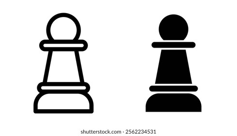 Chess pawn Icons pack in outlined and flat versions