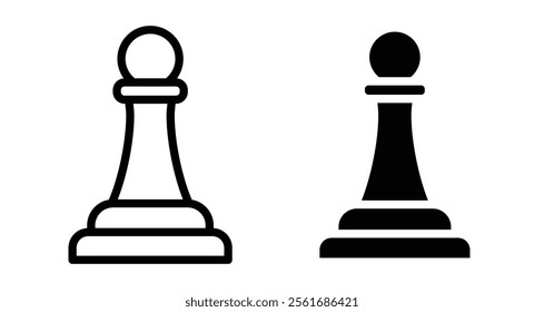 Chess pawn Icons set in solid and thin line style